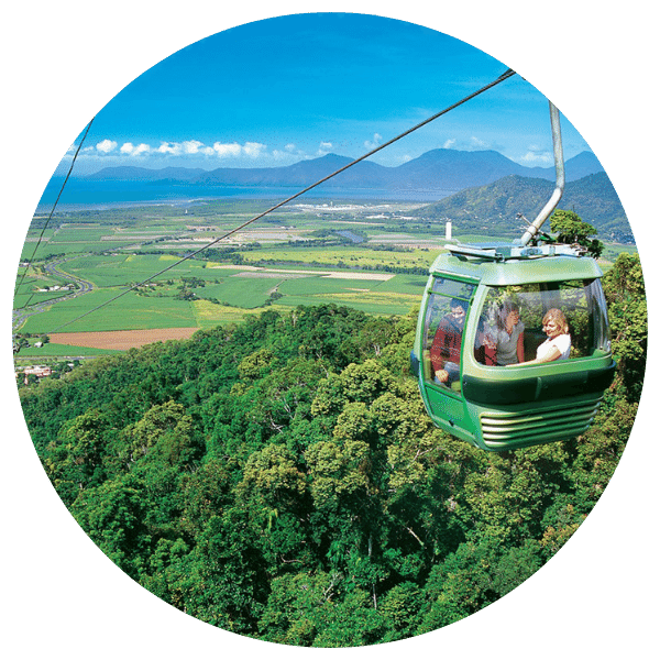 View of Cairns northern beaches accommodation places from Skyrail Cable Car